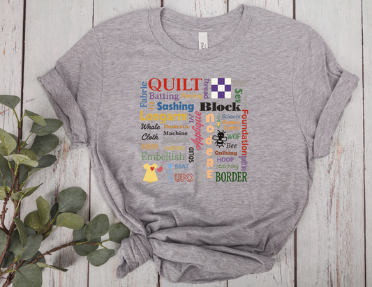Quilting Word Art T-Shirt | Quilter Vocabulary Tee | Sewing & Quilting Shirt
