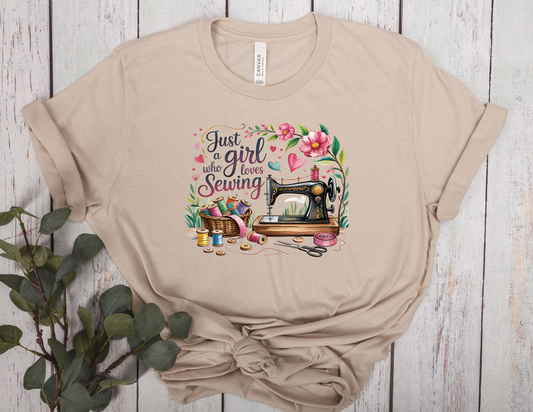 Just a Girl Who Loves Sewing T-Shirt | Floral Sewing Tee