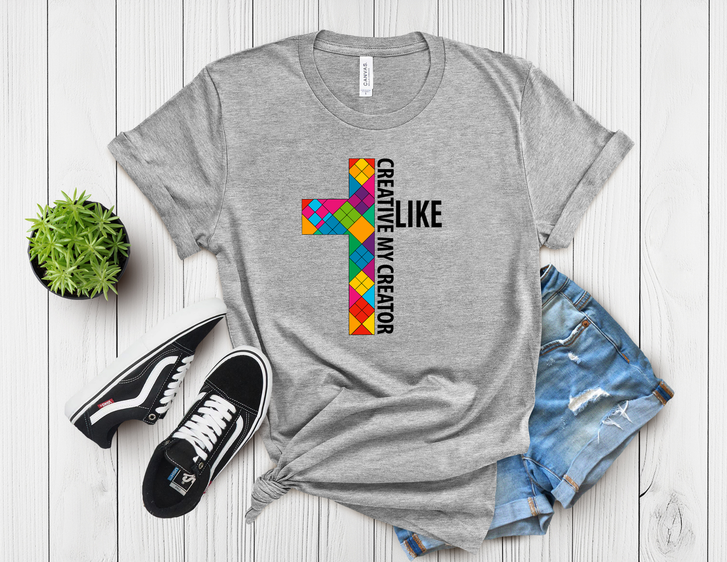 Creative Like My Creator Quilt Cross T-Shirt | Faith & Sewing Tee