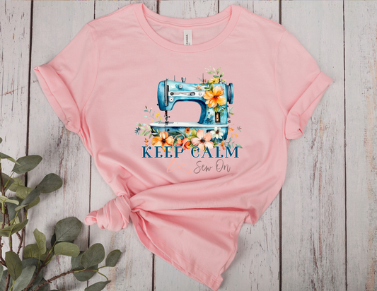 Keep Calm & Sew On T-Shirt | Floral Sewing Machine Tee